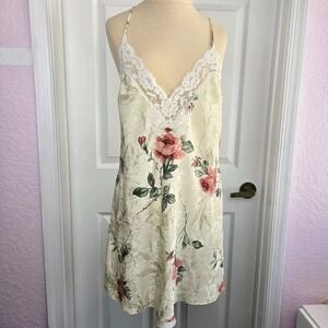 California Dynasty Vtg Floral V Neck Nightgown‎ Slip Dress Size M Low Back USA